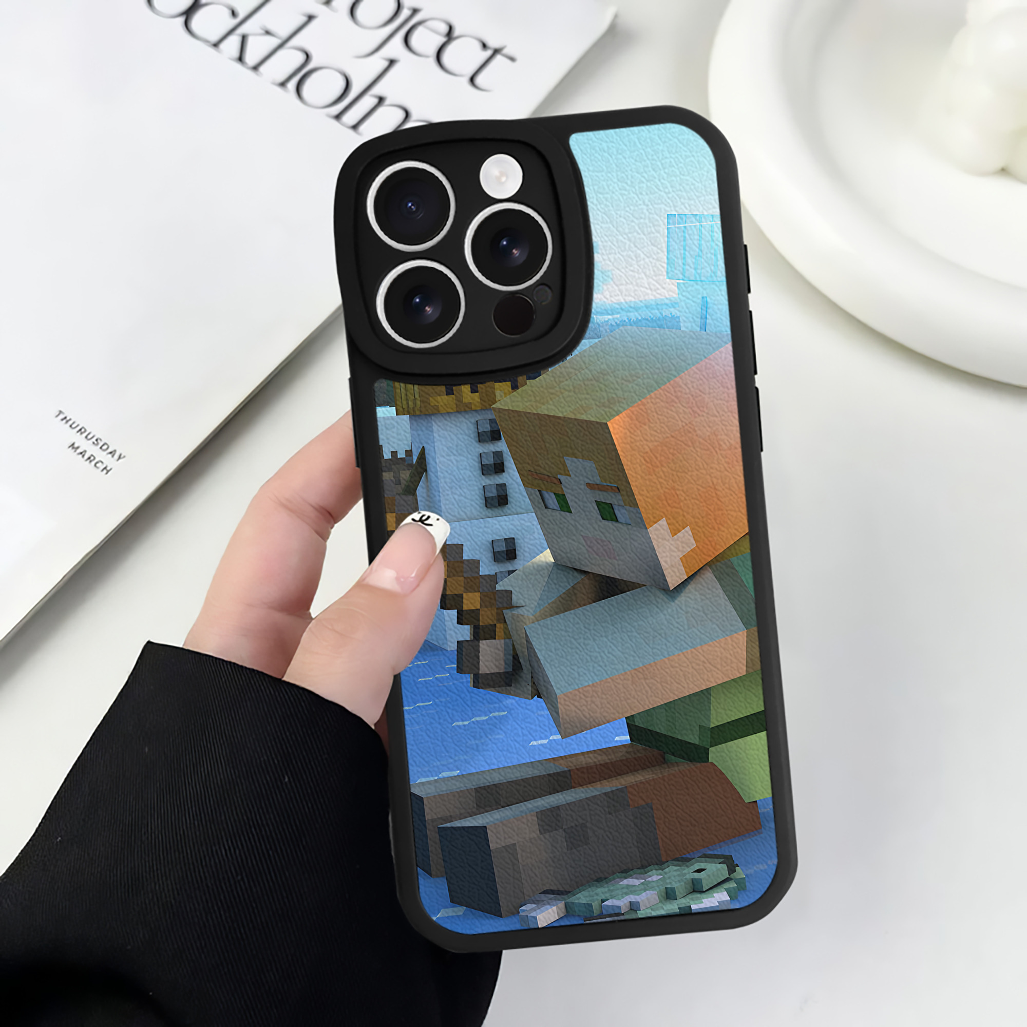 （画像用） マインクラフト ブロックの世界 Minecraft MC Block world 【iPhone 16シリーズ対応】シリコンスマホケース（レザー調） 材質：シリコン
